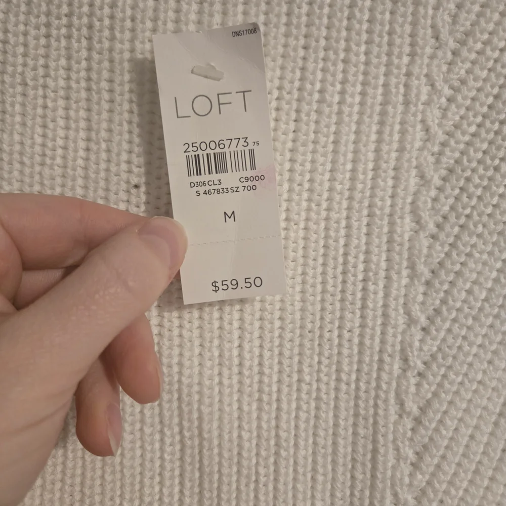 LOFT Ivory Knit Tank Top with Lace Hem - Picture 3 of 4